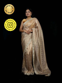 Isadora Life - Gold Embroidered Pre-Draped Saree with Unstitched Blouse