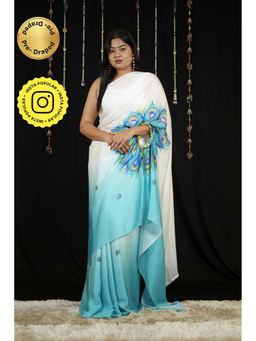 Isadora Life - Multi-Color Printed Pre-Draped Saree with Unstitched Blouse