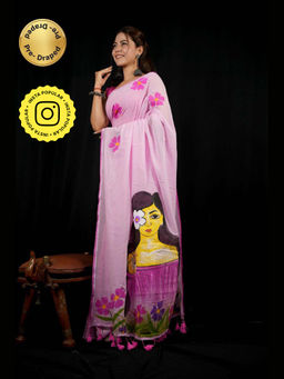 Isadora Life - Pink Floral Pre-Draped Saree with Unstitched Blouse