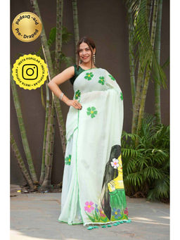Isadora Life - Green Floral Pre-Draped Saree with Unstitched Blouse