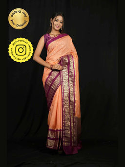 Isadora Life - Peach Floral Pre-Draped Saree with Unstitched Blouse