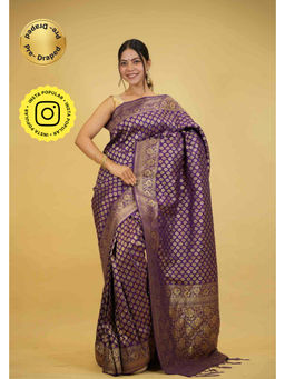 Isadora Life - Purple Woven Pre-Draped Saree with Unstitched Blouse
