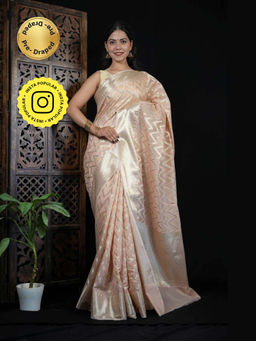 Isadora Life - Beige Geometric Pre-Draped Saree with Unstitched Blouse