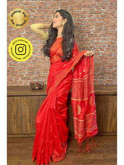 Isadora Life - Red Woven Pre-Draped Saree with Unstitched Blouse