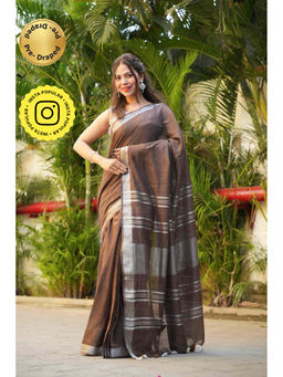Isadora Life - Brown Solid Pre-Draped Saree with Unstitched Blouse