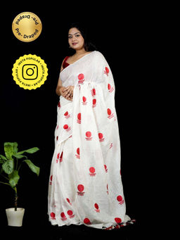 Isadora Life - White Geometric Pre-Draped Saree with Unstitched Blouse
