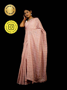 Isadora Life - Peach Embroidered Pre-Draped Saree with Unstitched Blouse