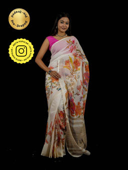 Isadora Life - Multi-Color Floral Pre-Draped Saree with Unstitched Blouse