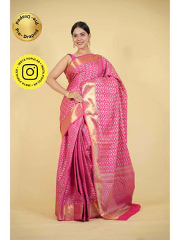 Isadora Life - Pink Floral Pre-Draped Saree with Unstitched Blouse
