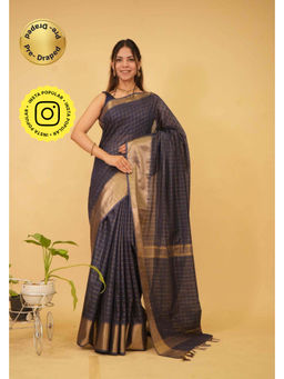 Isadora Life - Black Checks Pre-Draped Saree with Unstitched Blouse