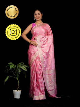 Isadora Life - Pink Floral Pre-Draped Saree with Unstitched Blouse