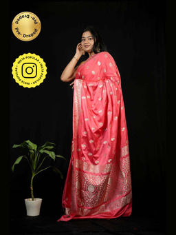 Isadora Life - Peach Floral Pre-Draped Saree with Unstitched Blouse