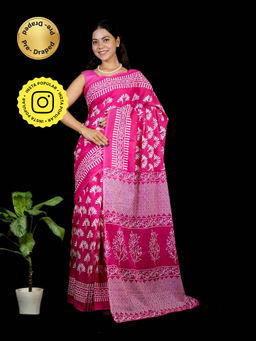 Isadora Life - Pink Printed Pre-Draped Saree with Unstitched Blouse