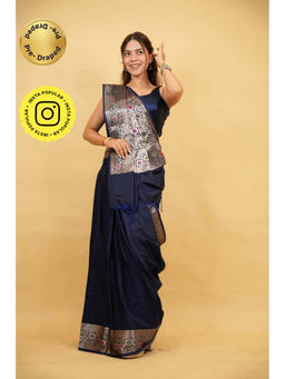Isadora Life - Blue Floral Pre-Draped Saree with Unstitched Blouse