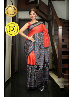 Isadora Life - Multi-Color Printed Pre-Draped Saree with Unstitched Blouse
