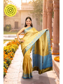 Isadora Life - Gold Woven Pre-Draped Saree with Unstitched Blouse