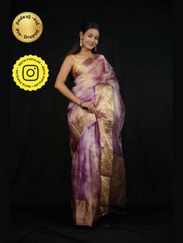 Isadora Life - Purple Woven Pre-Draped Saree with Unstitched Blouse