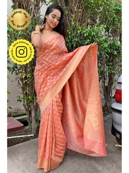 Isadora Life - Peach Woven Pre-Draped Saree with Unstitched Blouse
