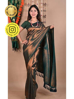 Isadora Life - Gold Floral Pre-Draped Saree with Unstitched Blouse