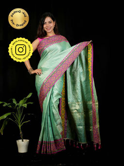 Isadora Life - Green Self Design Pre-Draped Saree with Unstitched Blouse