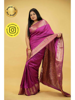 Isadora Life - Purple Woven Pre-Draped Saree with Unstitched Blouse