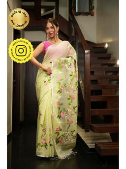 Isadora Life - Green Floral Pre-Draped Saree with Unstitched Blouse