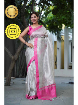 Isadora Life - Silver Solid Pre-Draped Saree with Unstitched Blouse