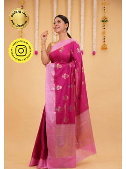 Isadora Life - Pink Floral Pre-Draped Saree with Unstitched Blouse