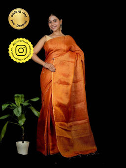 Isadora Life - Orange Solid Pre-Draped Saree with Unstitched Blouse