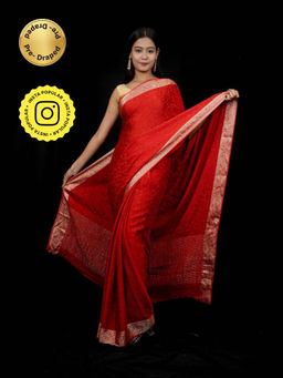 Isadora Life - Red Woven Pre-Draped Saree with Unstitched Blouse