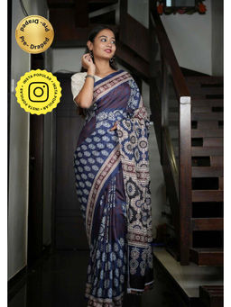 Isadora Life - Blue Floral Pre-Draped Saree with Unstitched Blouse