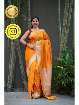 Isadora Life - Banarasi Soft Silk Pre Drape Saree with Unstitched Blouse with Unstitched