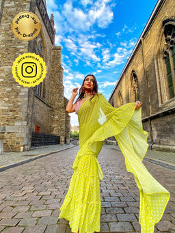 MONK & MEI - Issh Green-Sharara Fusion Saree With Stitched Blouse