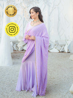 MONK & MEI - Madhubala Chikankari Saree with Stitched Blouse