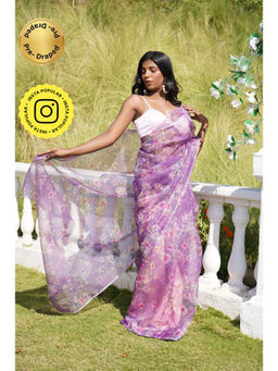 MONK & MEI - Tancy Lavender Pre-Drapped Saree with Stitched Blouse