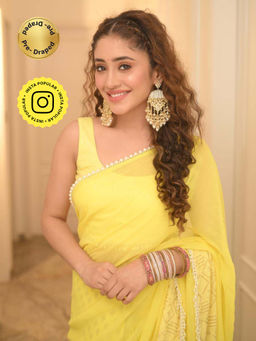 MONK & MEI - Yellow Scarlett Pre Draped Saree with Stitched Blouse