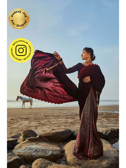 MONK & MEI - Wine Jane Ready To Wear Saree with Stitched Blouse