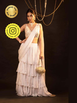 MONK & MEI - Mira Ruffle Saree with Stitched Blouse