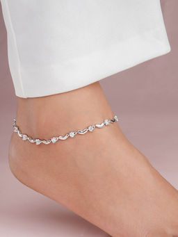 Zavya - Heart Cz Rhodium Plated 925 Sterling Silver Anklet