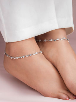 Zavya - Heart Rhodium Plated 925 Sterling Silver Anklets