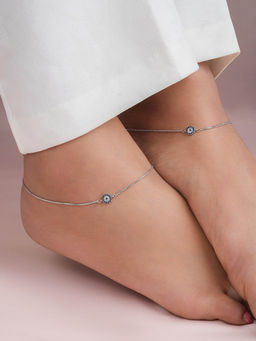 Zavya - Evil Eye Charm Rhodium Plated 925 Sterling Silver Anklets