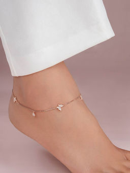 Zavya - Charms Cz Rose Gold Plated 925 Sterling Silver Anklet