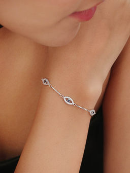 Zavya - Eye Amulet Rhodium Plated 925 Sterling Silver Bracelet