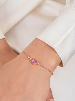 Zavya - Pink Heart Rose Gold Plated 925 Sterling Silver Bracelet