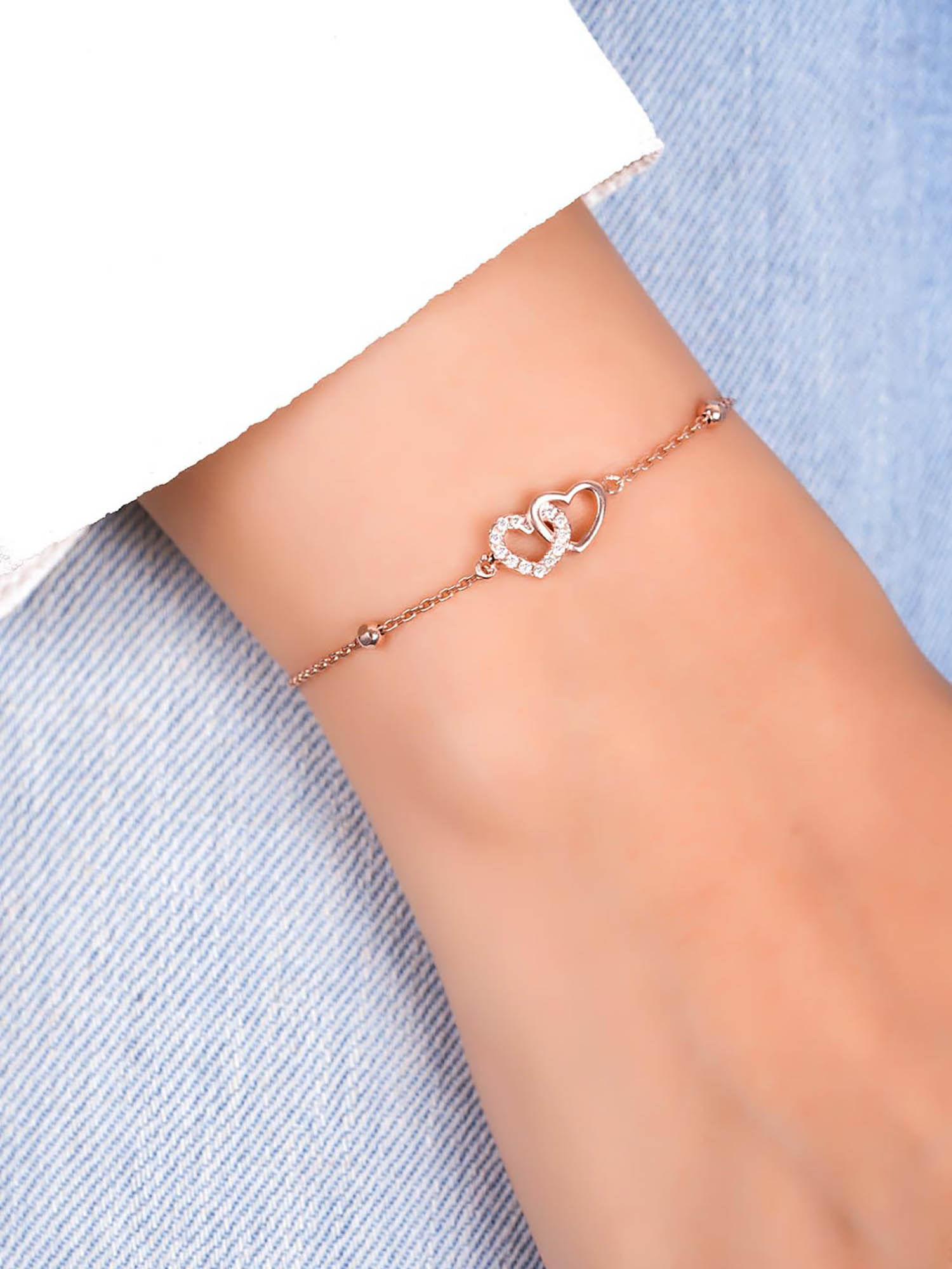 Buy Zavya Linked Hearts Rose Gold Plated 925 Sterling Silver
