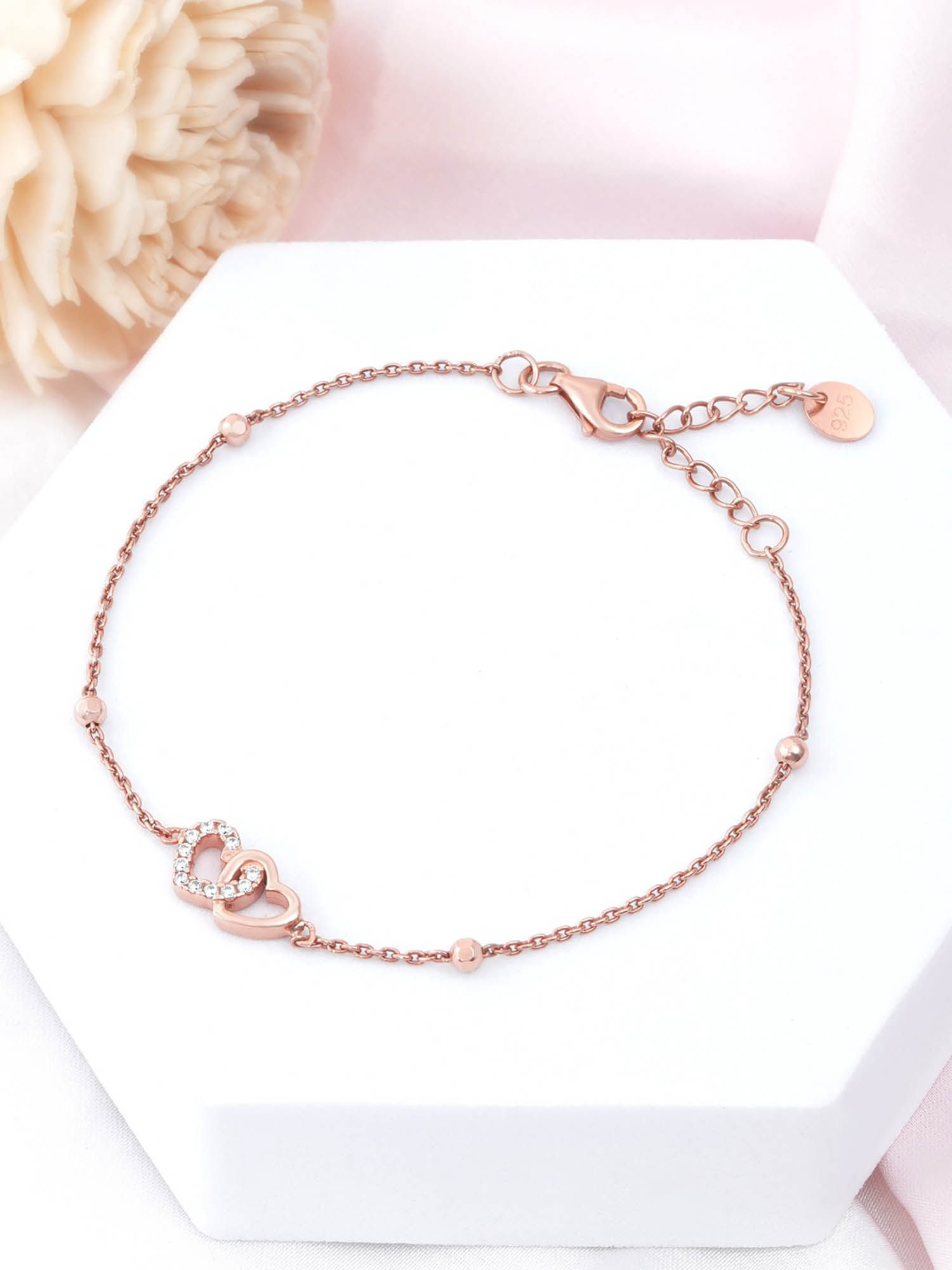 Buy Zavya Linked Hearts Rose Gold Plated 925 Sterling Silver