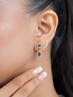 Zavya - Green Drop Rose Gold Plated 925 Sterling Silver Earrings