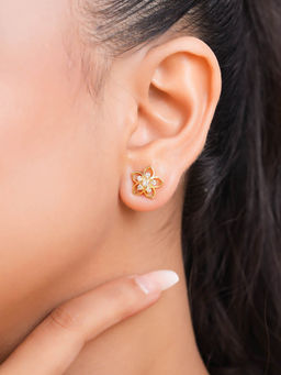 Zavya - Delicate Floral Gold Plated 925 Sterling Silver Earrings