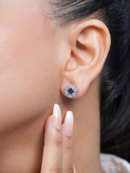 Zavya - Sapphire Symphony Rhodium Plated 925 Sterling Silver Stud Earrings