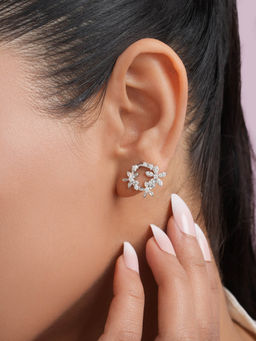 Zavya - Sparkling Petals Rhodium Plated 925 Sterling Silver Earrings